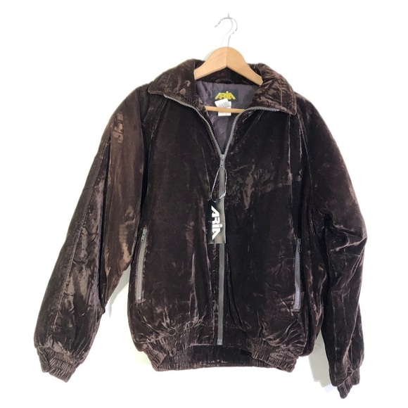 Aria Other - Vintage NWT 90s ARIA Brown Velvet Zip Up Cuffed Bomber Jacket S